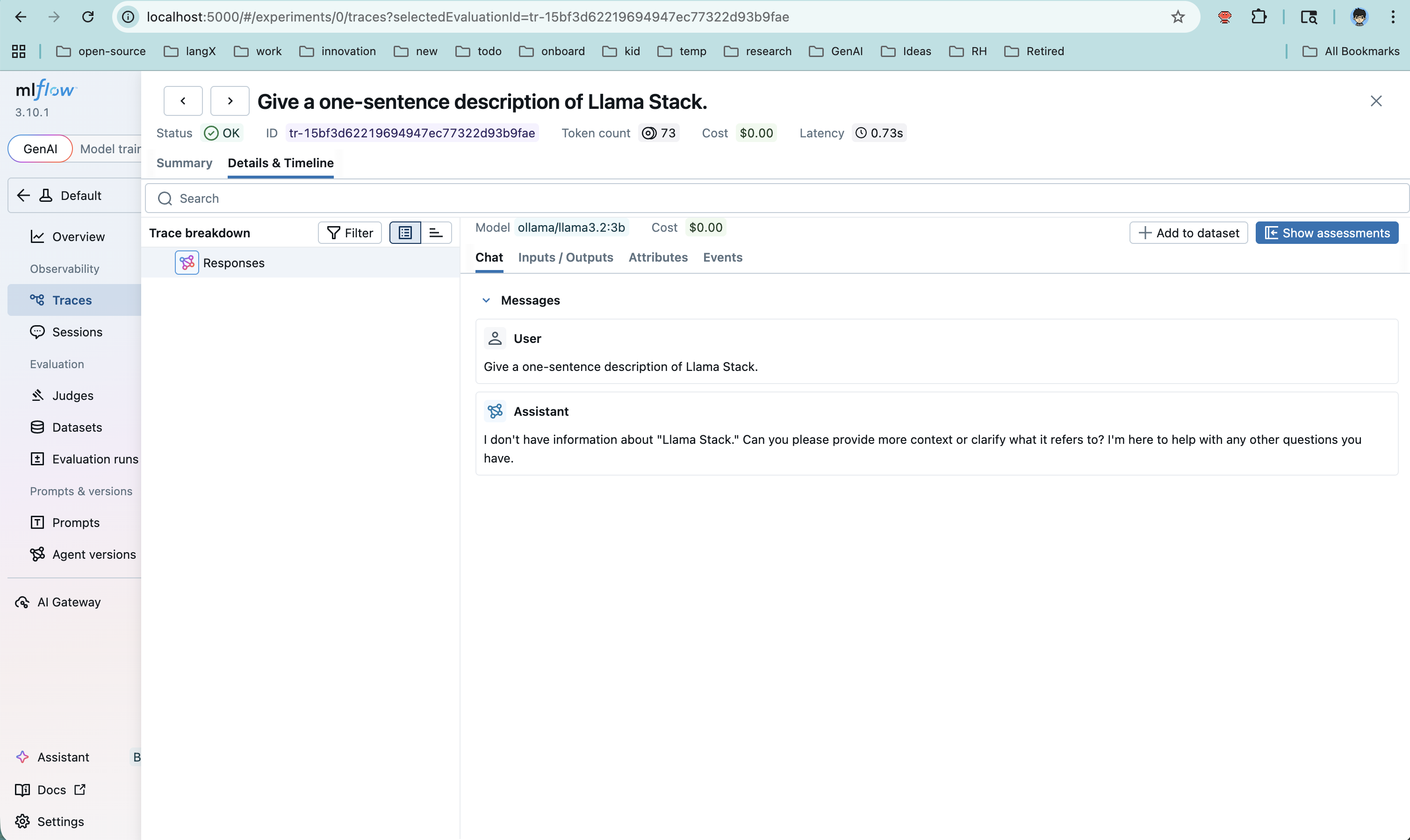 MLflow distributed traces for LlamaStack via SDK