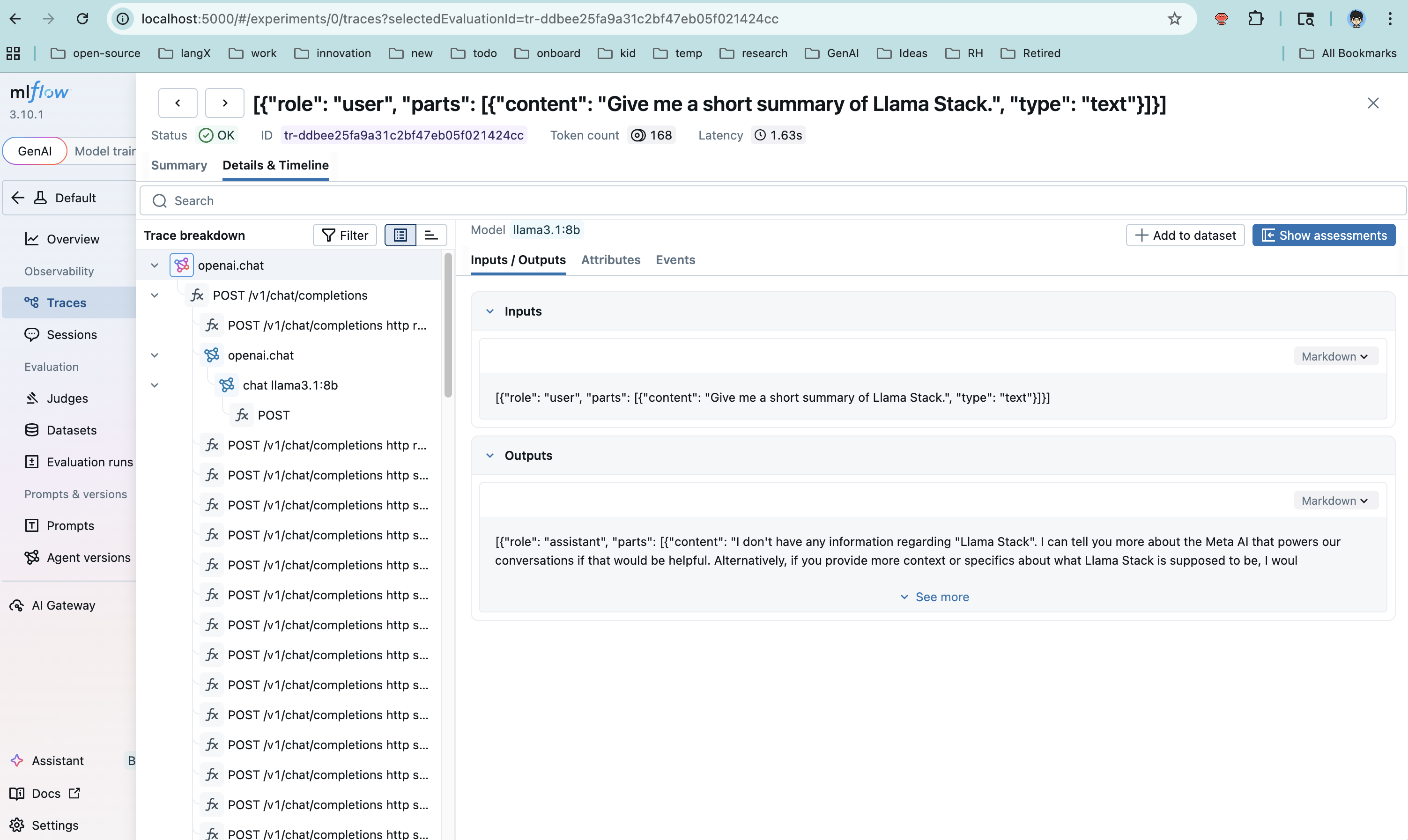 MLflow distributed traces for LlamaStack via OTEL